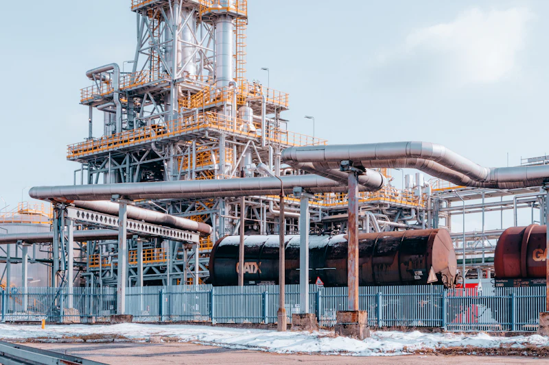 A large processing plant with columns and pipe racks