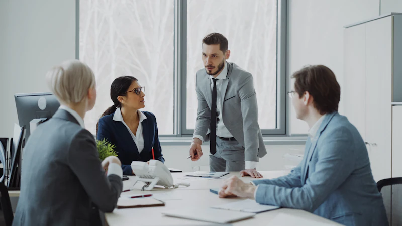 Professionals in discussion around a conference table